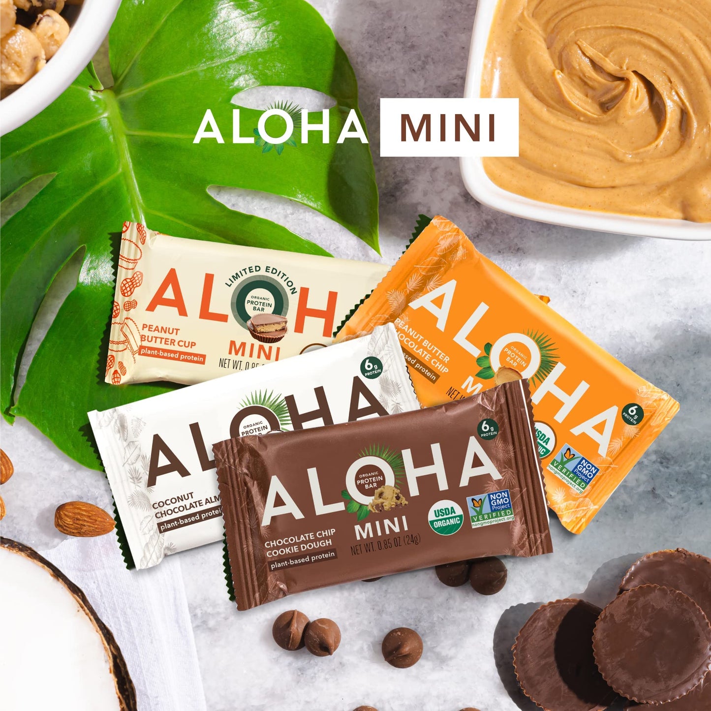 ALOHA Organic Plant Based Protein Bar MINIS |Peanut Butter Cup | 20 Count, 24g Bars | Vegan, Low Sugar, Gluten Free, Low Carb, N