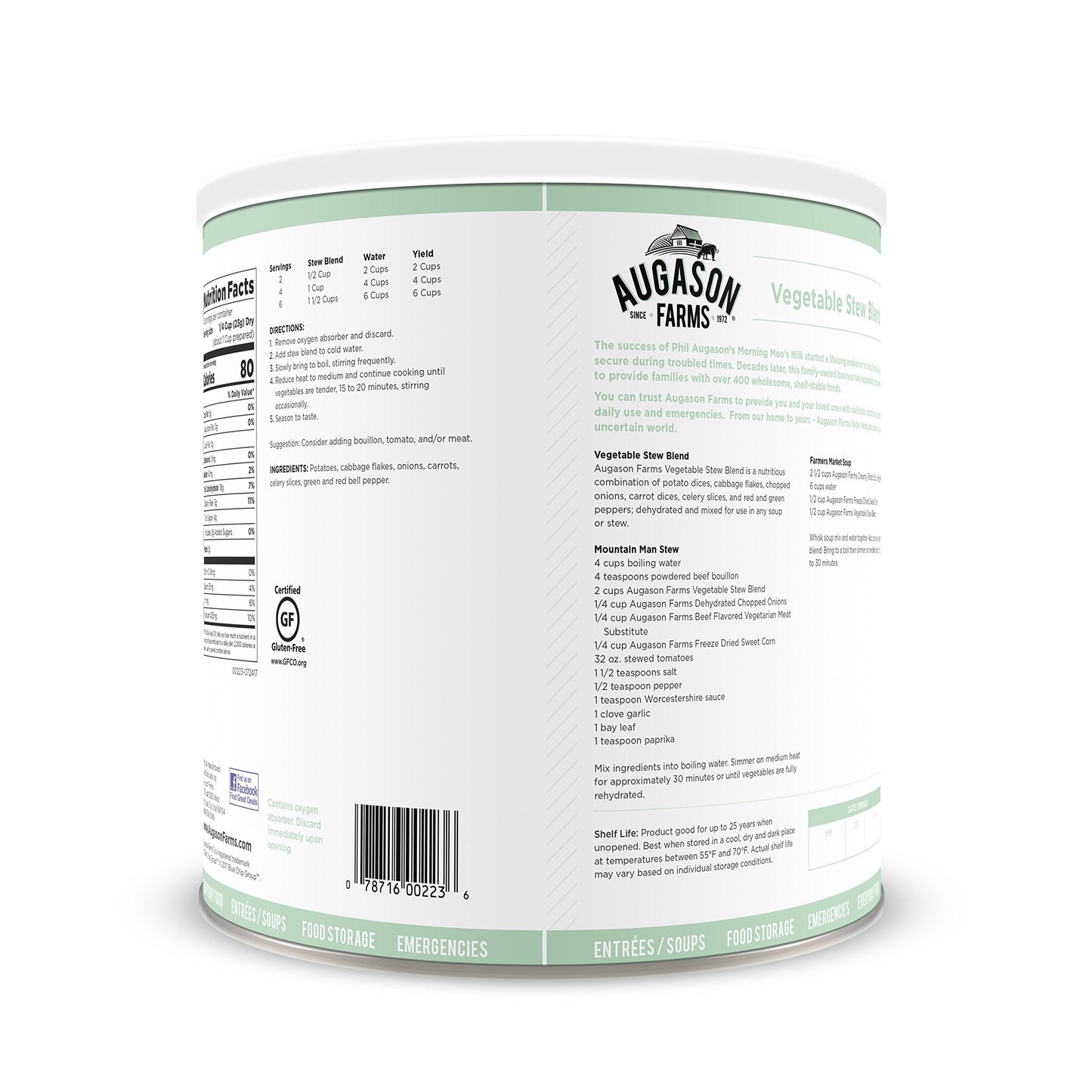 Augason Farms Vegetable Medley Blend Can, Emergency Food Supply, 131 Servings, 2 lb 5 oz, Model 5-00223