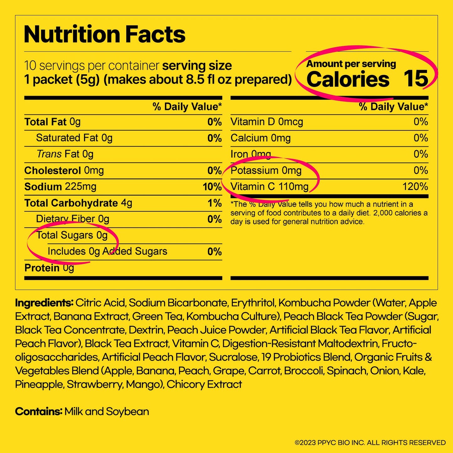 SUNMANC Kombucha Powdered Drink Mix, Sparkling Probiotic, Peach Flavor, 1.76 Ounce, Low Calories, Sugar 0g, Low Caffeine