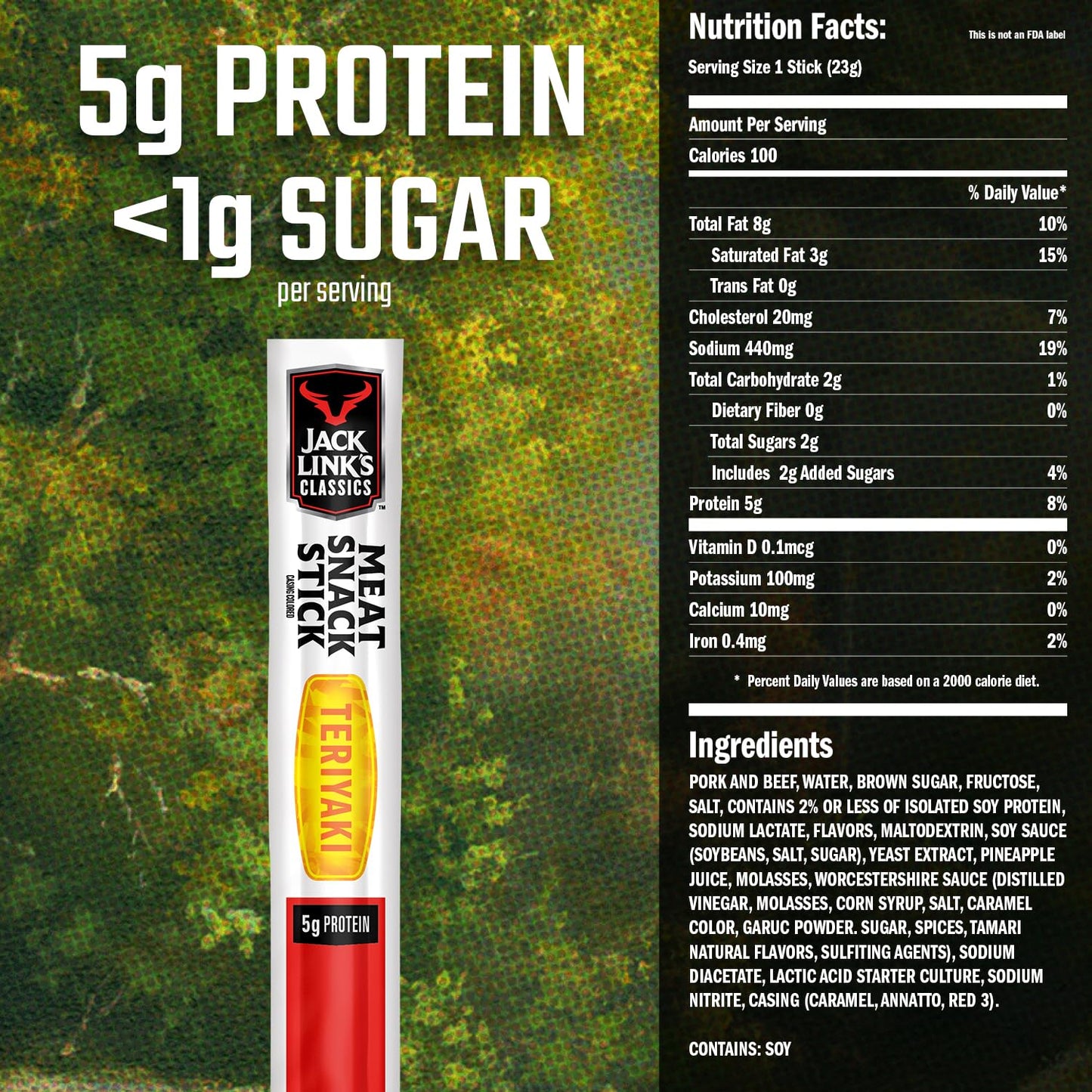 Jack Links Meat Sticks, Classic Teriyaki Meat Snack - Protein Snack, Meat Stick with 5g of Protein - 0.8 oz. (Pack of 20)
