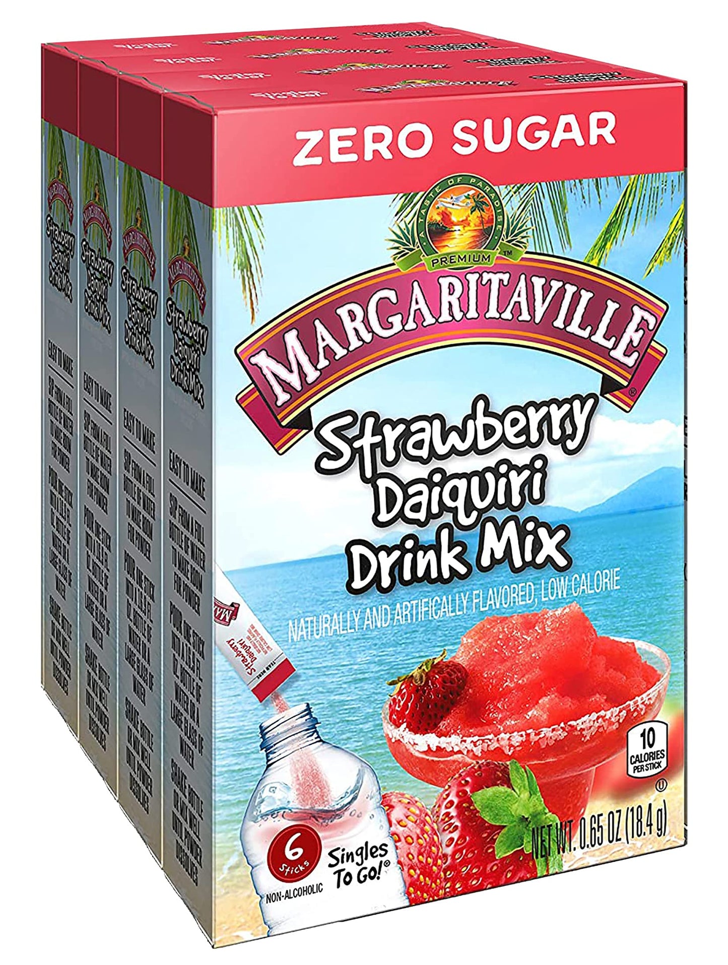 Margaritaville Singles To Go Drink Mix - Strawberry Daiquiri, Non-Alcoholic, 24 Servings, 0.65 Ounce (Pack of 4)