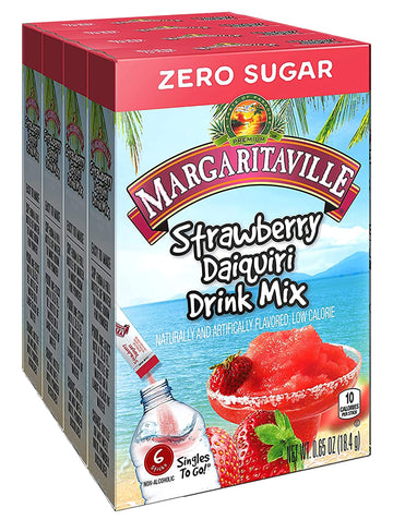 Margaritaville Singles To Go Drink Mix - Strawberry Daiquiri, Non-Alcoholic, 24 Servings, 0.65 Ounce (Pack of 4)