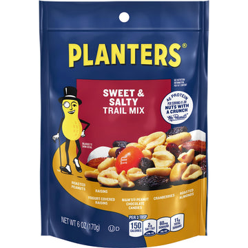 PLANTERS Sweet & Salty Trail Mix - Mixed Nuts Snack Packs, 6 oz Bags, Pack of 12