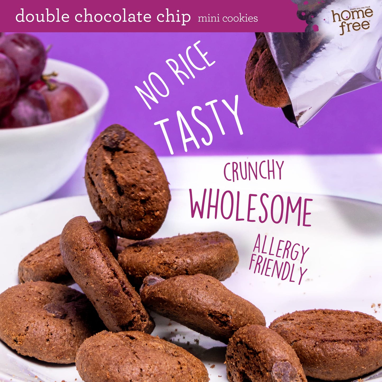 Homefree Mini Double Chocolate Chip Cookie Box, Gluten Free, Nut Free, Vegan, School Safe And Allergy Friendly Snack, 1 Lb Bag (Pack Of 3)