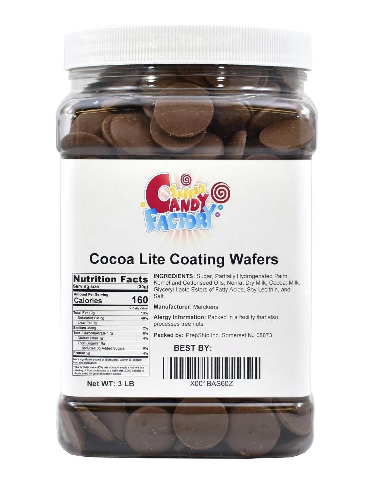 Sarahs Candy Factory, Coating Melting Wafers Milk Chocolate Cocoa Lite in Jar, Kosher and Gluten Free 3 Lbs