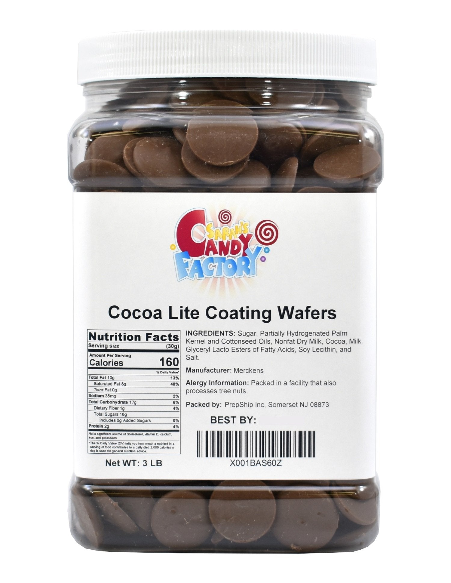 Sarahs Candy Factory, Coating Melting Wafers Milk Chocolate Cocoa Lite in Jar, Kosher and Gluten Free 3 Lbs
