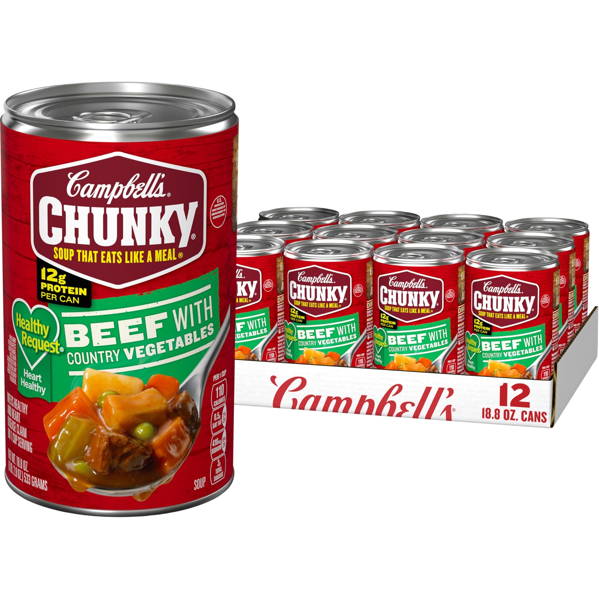 Campbells Chunky Healthy Request Soup, Beef Soup with Country Vegetables, 18.8 Oz Can (Case of 12)