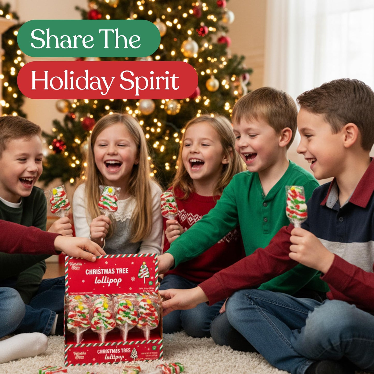 20 Pack Christmas Tree Lollipops - Individually Wrapped Large Christmas Holiday Themed Tree Suckers - Colorful Red & Green Designs & Delicious Tutti Frutti Flavor -Bulk Candy Use For Stocking Stuffers, Party Favor, Classroom & Office  , Candy Jar Fillers