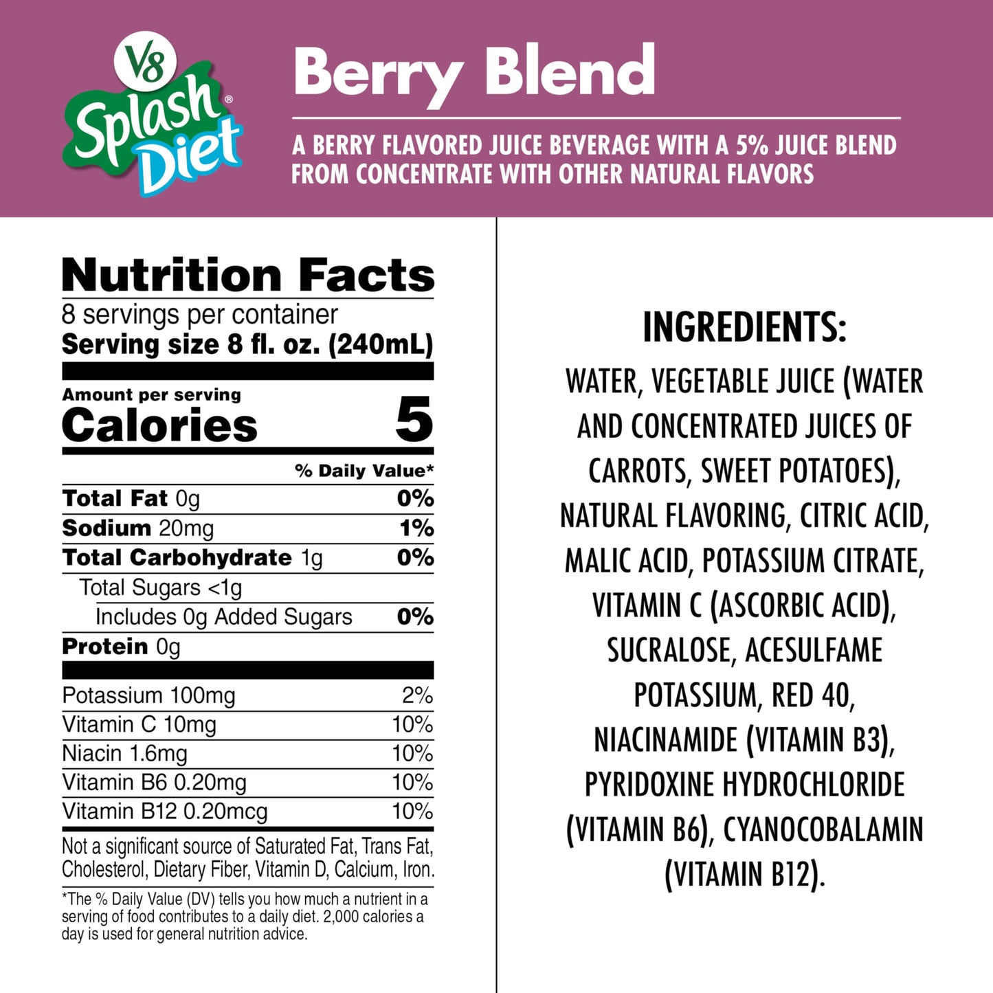 V8 Splash Diet Berry Blend Flavored Juice Beverage, 64 Fl Oz Bottle