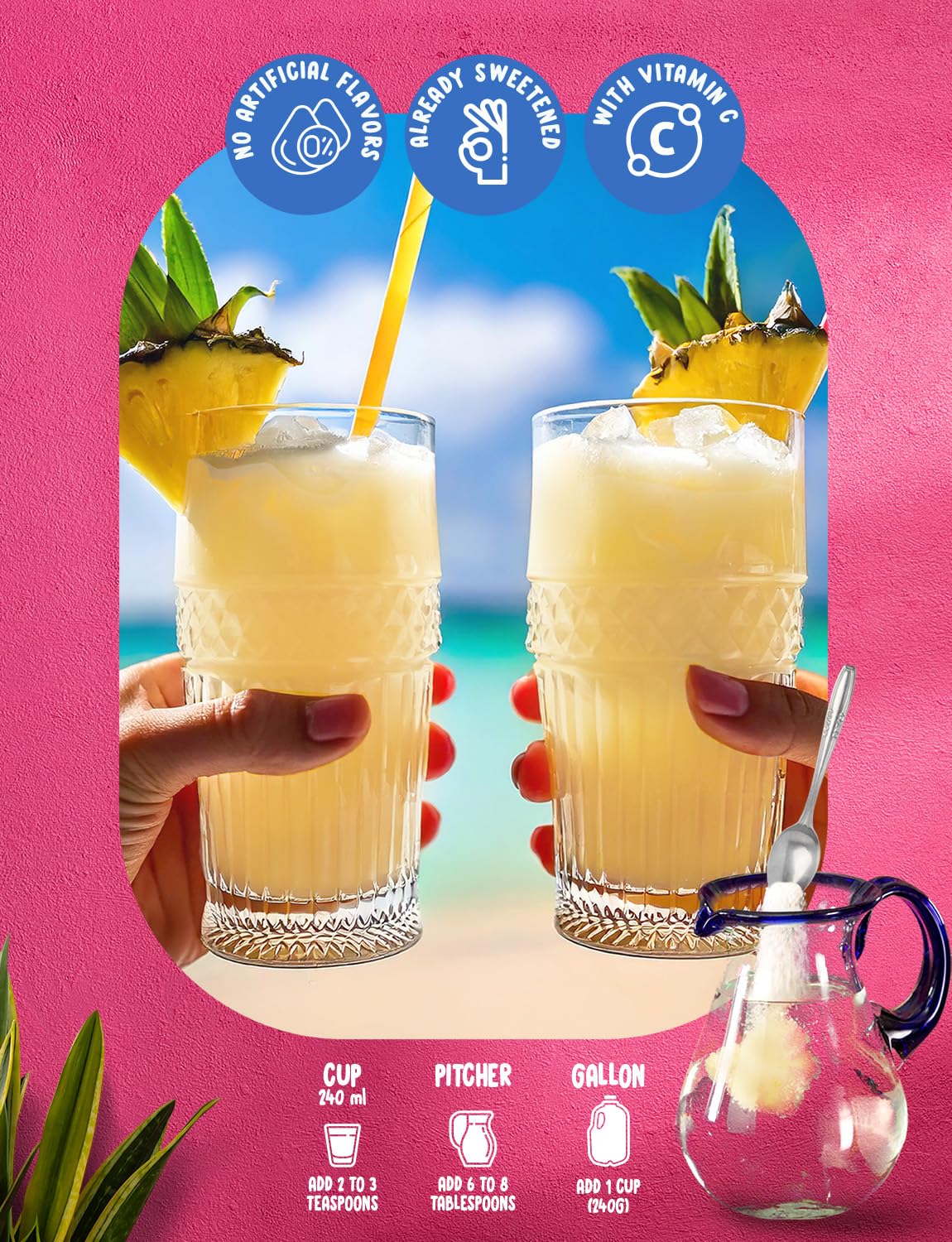 Klass Aguas Frescas |Pina Colada Drink Mix| Flavor From Natural Sources & No Artificial Flavor With Vitamin C (Makes 7 To 9 Quar