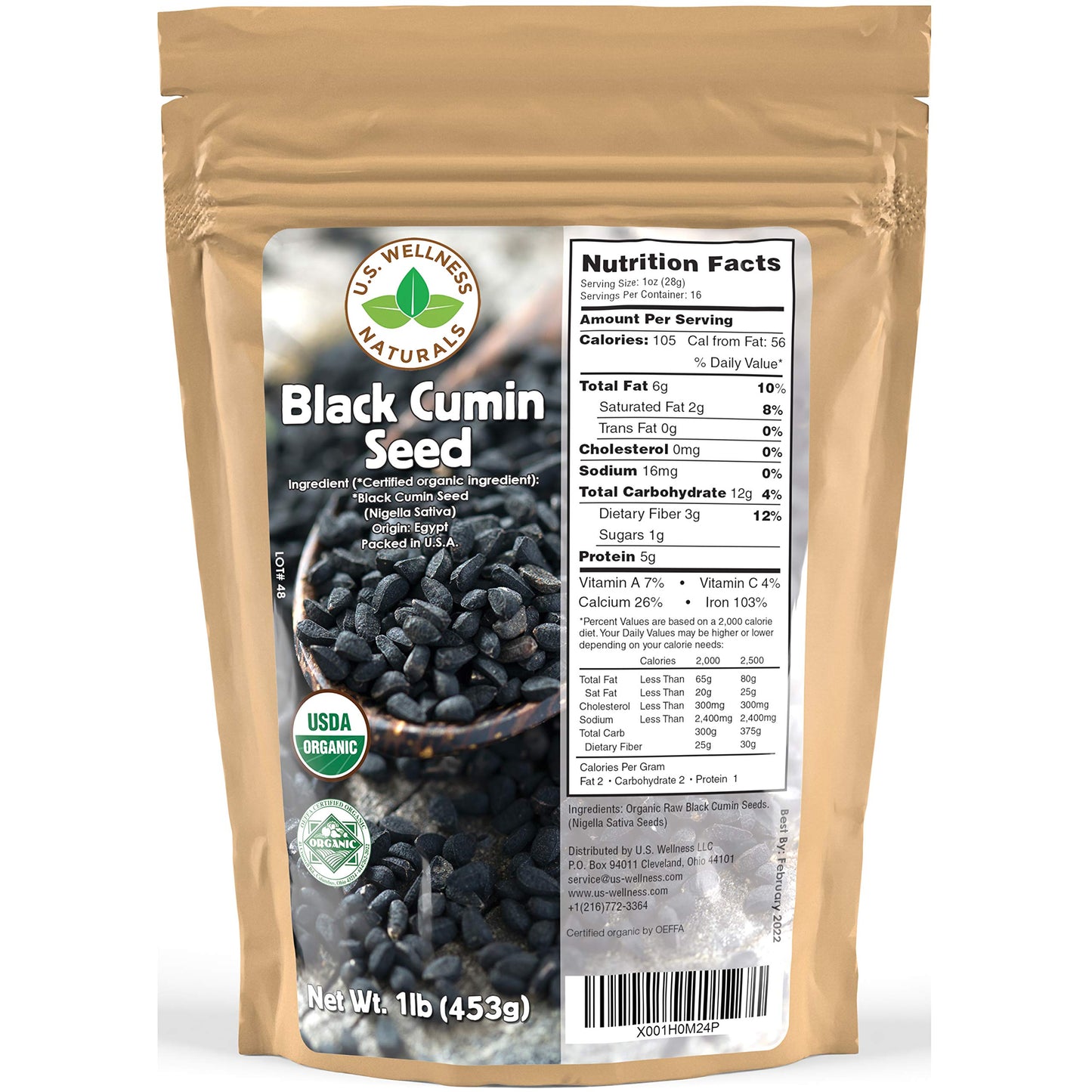 Black Cumin Seed 1Lb (16Oz) (Bulk Nigella Sativa): 100% Usda Certified Organic Bulk Egyptian Black Seeds (Black Caraway) - Aka N