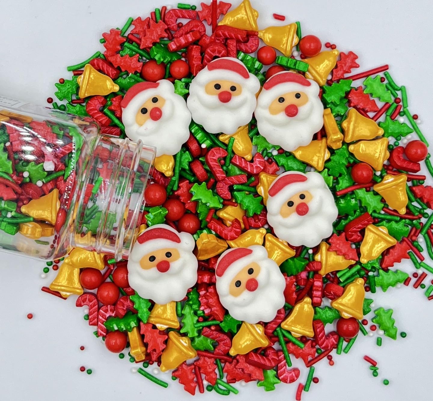 1 Bottle Christmas Sprinkles | Cake Cupcakes And Ice Cream Topper Decorations | Edible Holiday Sprinkles 3.5 Oz(6 Santa Christmas Tree Bell Mixing) For Christmas