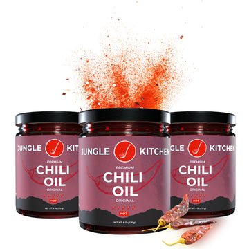 Jungle Kitchen Spicy Crunchy Garlic Chili Oil - Vegan, Gluten-Free, 6oz, 3 Pack