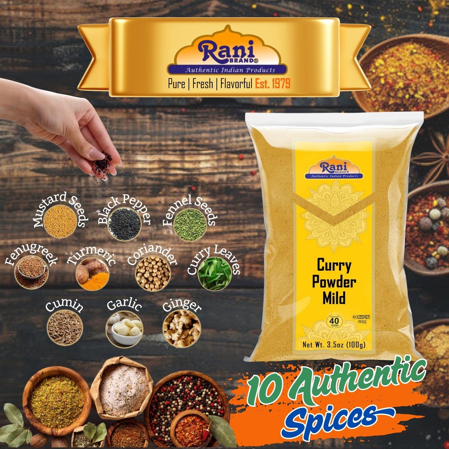 Rani Curry Powder Mild (10-Spice Authentic Indian Blend) 3.5Oz (100G) ~ All Natural | Salt-Free | No Chili Or Peppers | Vegan |