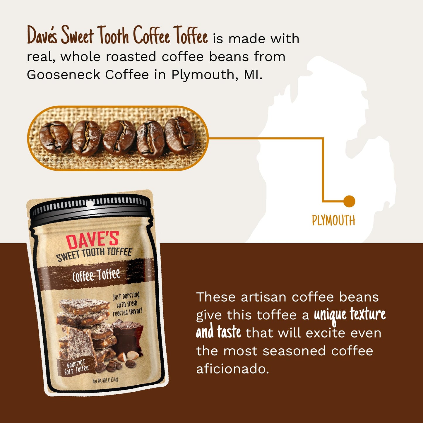 Daves Sweet Tooth Coffee Toffee Snack Pouch, 4 Oz