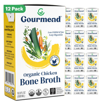 Organic Unsalted 16.9Oz Chicken Bone Broth (12 Pack) - 7 Ingredients, Low Fodmap Certified, Filler Free, Gluten Free, Onion & Ga