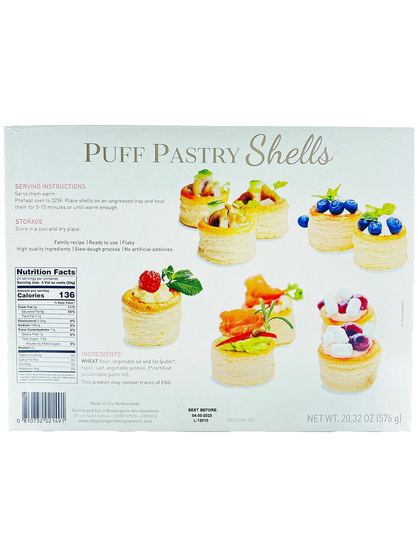 La Boulangerie Des Gourmets Puff Pastry Shells -Ready To Use 20.32 Oz- 96 Pcs