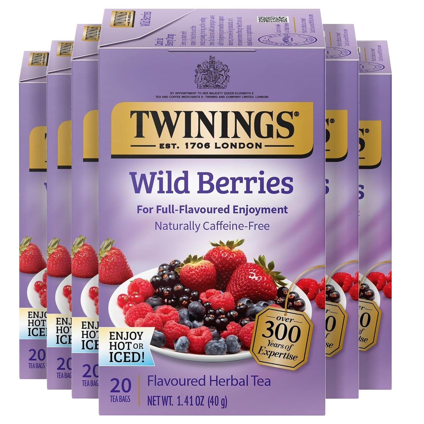 Twinings Wild Berries Herbal Tea Bags, Caffeine-Free, 20 Count (Pack of 6), Enjoy Hot or Iced, Model 539947-08464