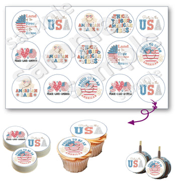 Edible 4th July Oreo cookies covered images, cupcake topper printed on edible paper sugar icing sheet, for cookie decorating, 15