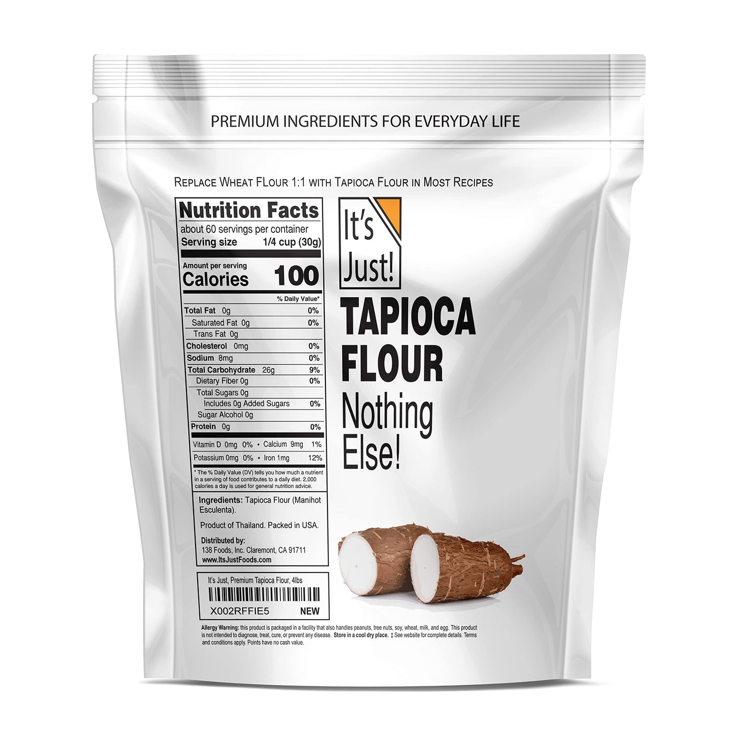 It'S Just - Tapioca Flour (Starch), Natural Thickener, Non-Gmo, Gluten Substitute, 4Lbs