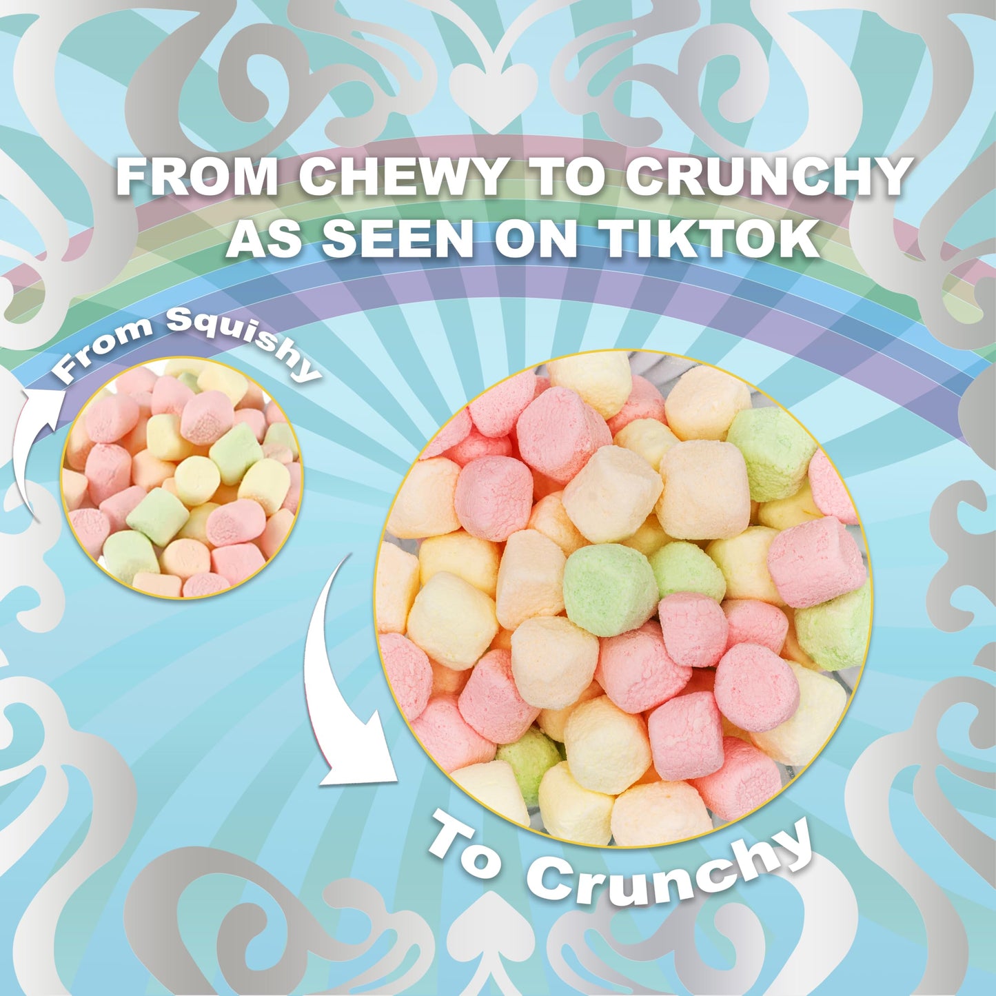 Fairyland Sweets Freeze Dried Candy Mallow Bites Rainbow - Fun, Crunchy Freeze Dried Marshmallows Mini Assorted Strawberry, Lemo