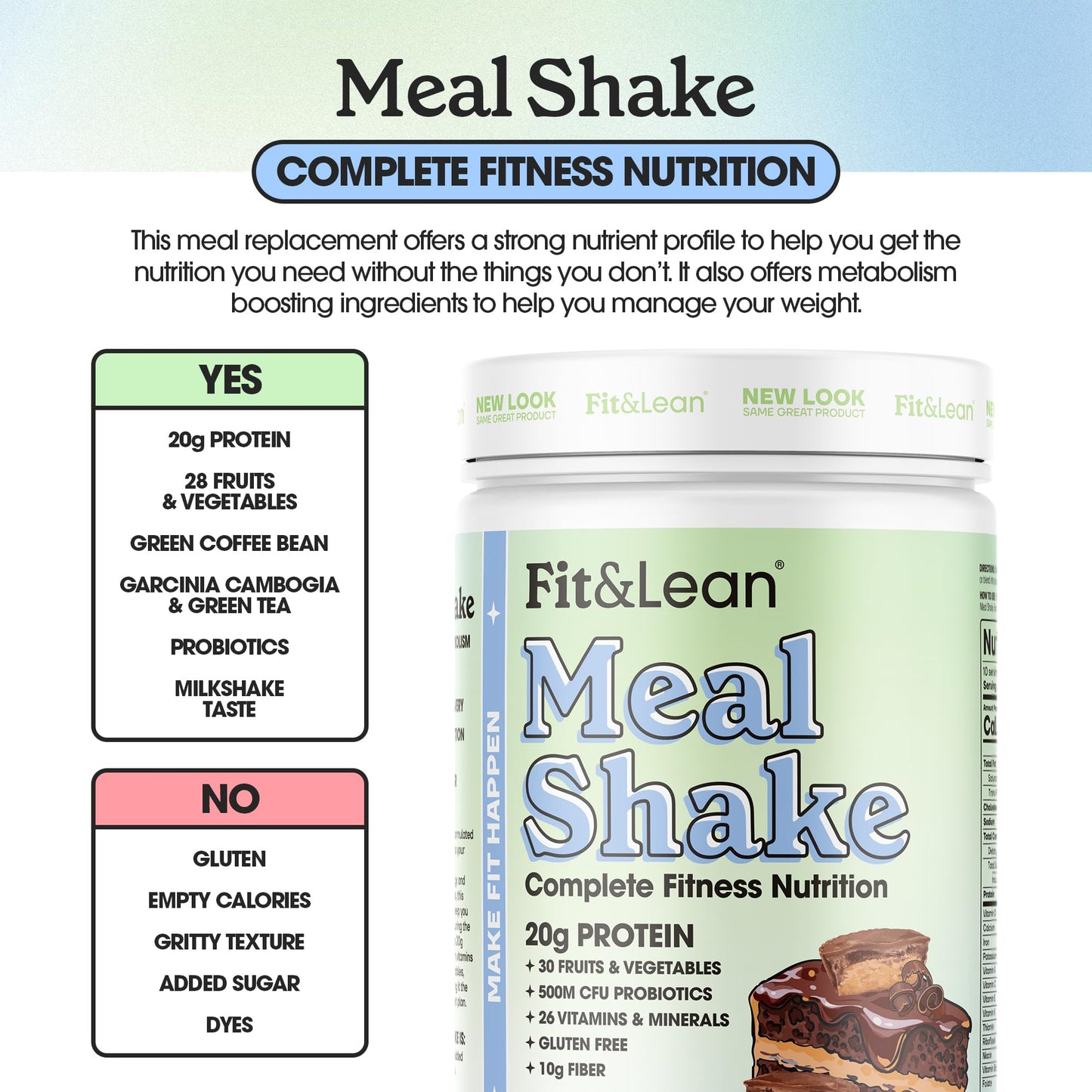 Fit & Lean Meal Shake Meal Replacement with Protein, Fiber, Probiotics and Organic Fruits & Vegetables, Chocolate Peanut Butter