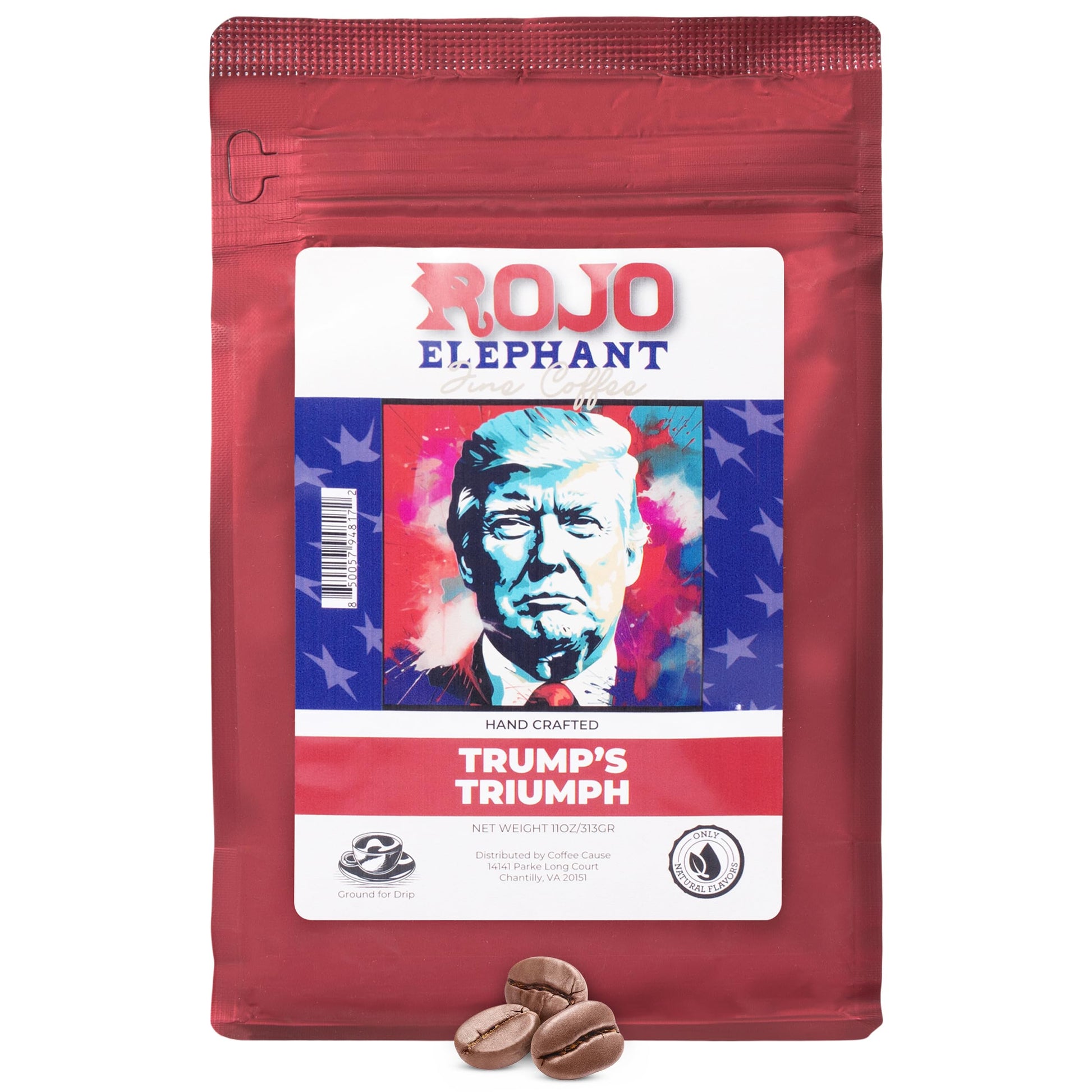 Rojo Elephant Handcrafted Ground Coffee, 100% Arabica, Premium Dark Roast, 11 oz Bag