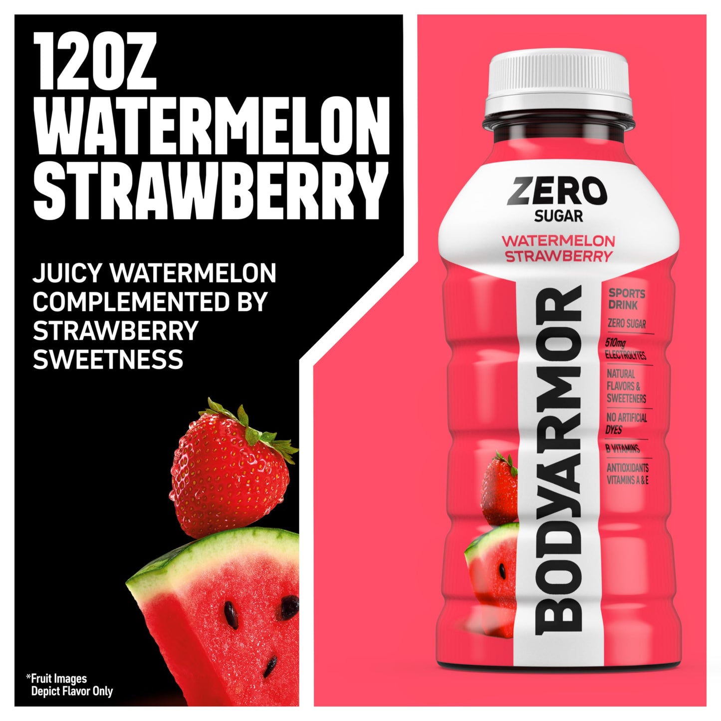 BODYprotective covering Zero Sugar Sports Drink, Watermelon Strawberry, Low-Calorie, 12 fl oz (Pack of 8)