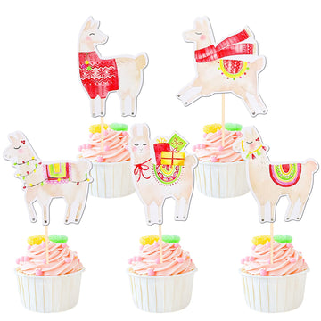 35 PCS Llama Cupcake Toppers Double Sided Mexican Fiesta Alpaca Cupcake Picks for Llama Fiesta Theme Baby Shower Kids Boys Girls