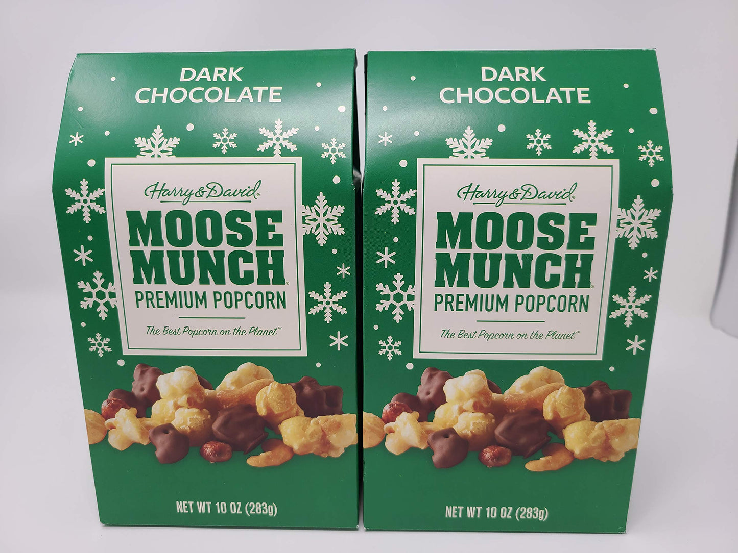 Harry & David Holiday Moose Munch Premium Popcorn Dark Chocolate 10 oz, 2 Boxes
