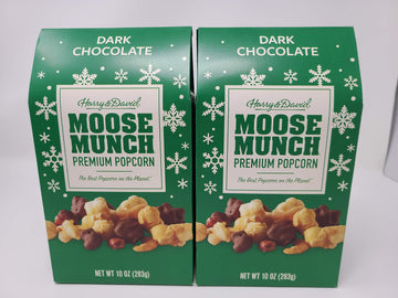 Harry & David Holiday Moose Munch Premium Popcorn Dark Chocolate 10 oz, 2 Boxes