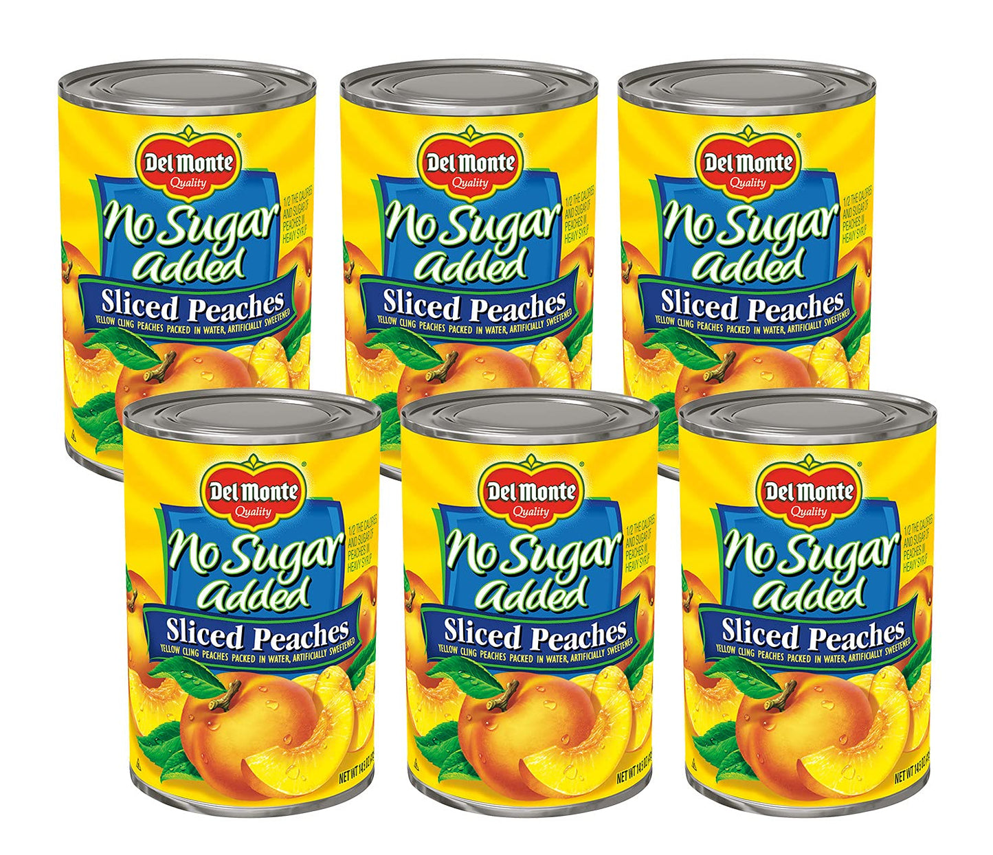 Del Monte No Sugar Added Yellow Cling Sliced Peaches, Canned Fruit, 14.5 oz Can, 6-Pack, Peach