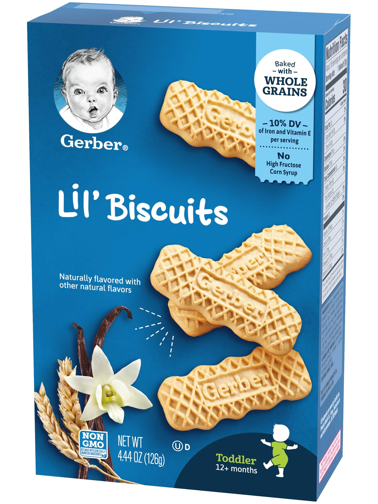Gerber Lil Biscuits, Baked With Whole Grains, Non-Gmo & No High Fructose Corn Syrup, Made For Toddlers, 4.44 Oz Box (Pack Of 5 Boxes)