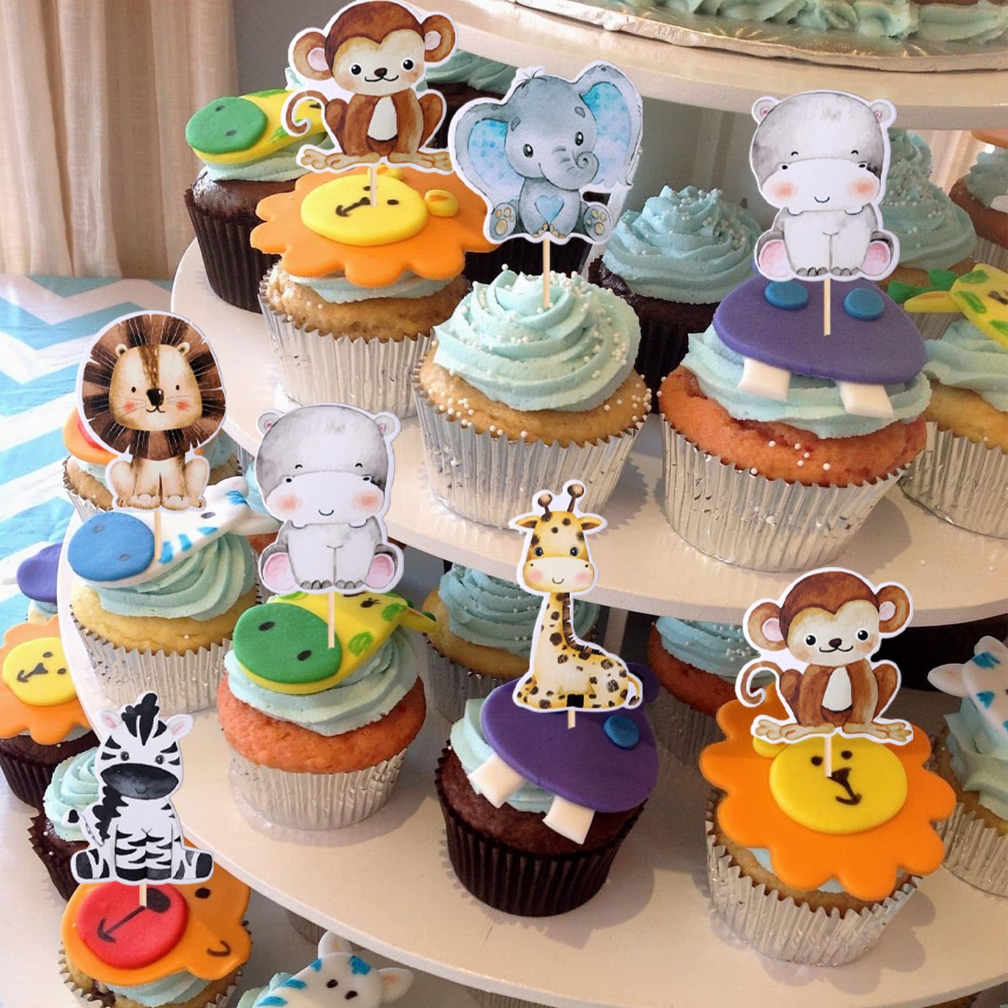 36 Pcs Jungle Animals Cupcake Toppers Lion Monkey Zebra Hippo Giraffe Elephant Forest Theme Cupcake Picks For Safari Animals The