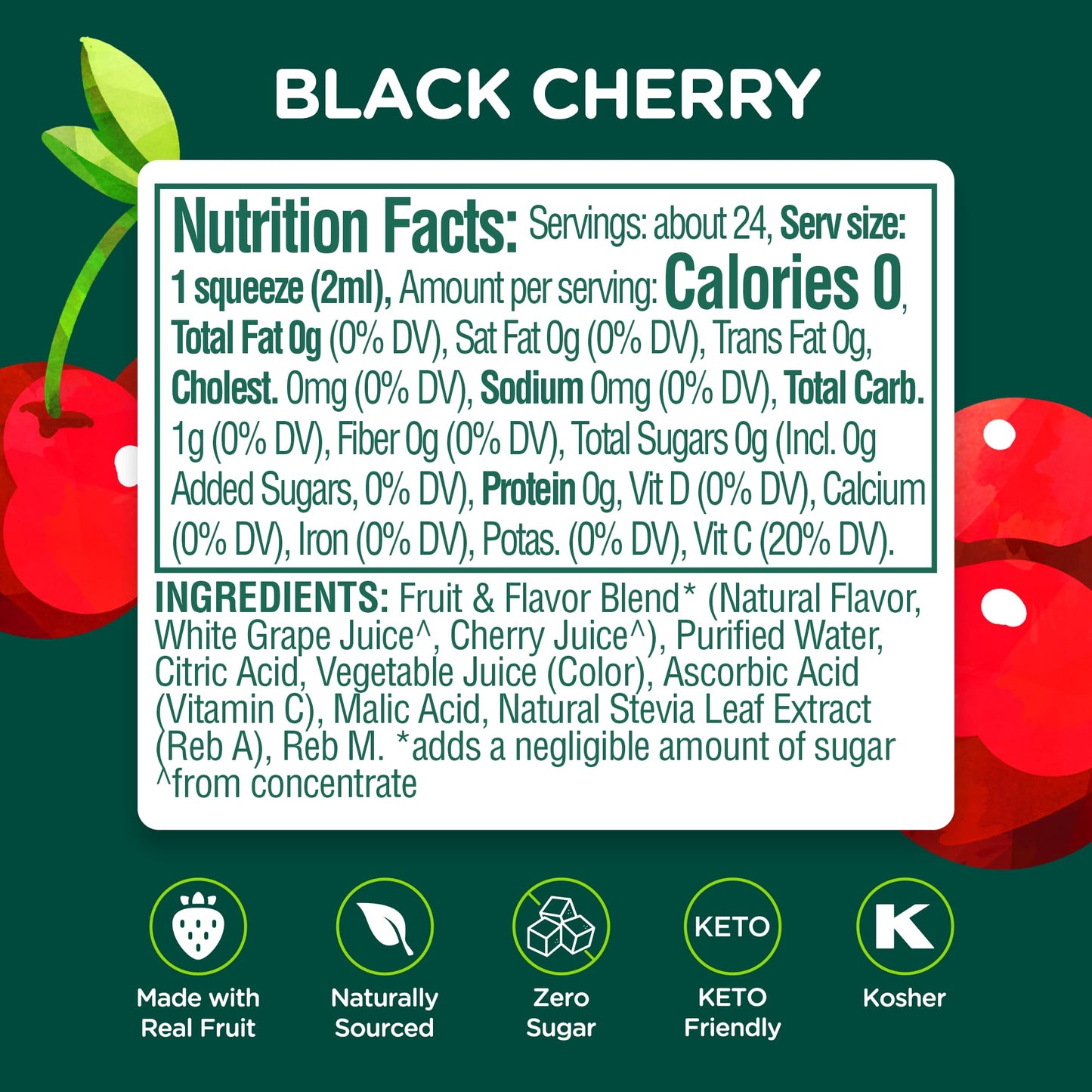 Stur Liquid Water Enhancer, Black Cherry, Sugar Free, 5 Bottles, 1.62 Fl Oz Each, Vegan, Keto, High in Vitamin C & Antioxidants