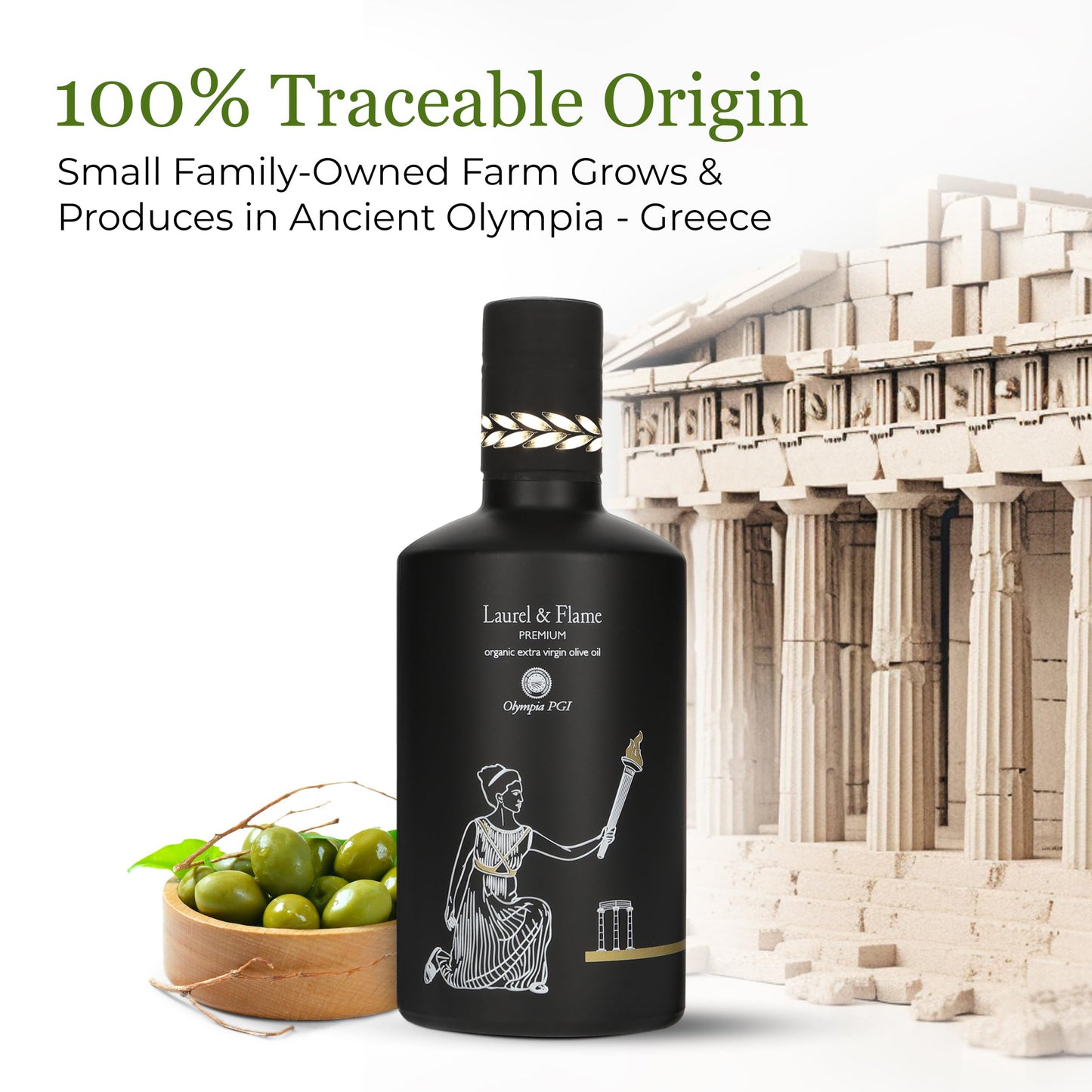 World'S Best Gold Award - Laurel & Flame Olympia Pgi Premium Olive Oil Extra Virgin - Polyphenol Rich (1029 Mg/Kg) - Usda Organi