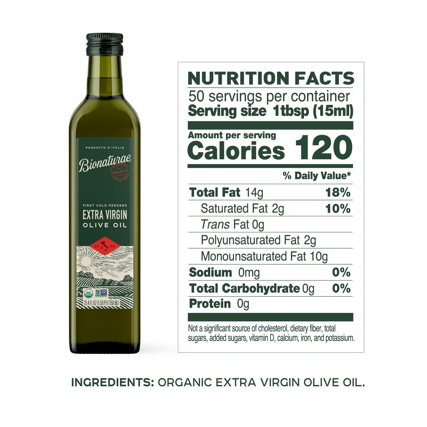 bionaturae Extra Virgin Olive Oil - Organic, Non-GMO, USDA Certified, 25.4 Fl Oz, Made in Italy