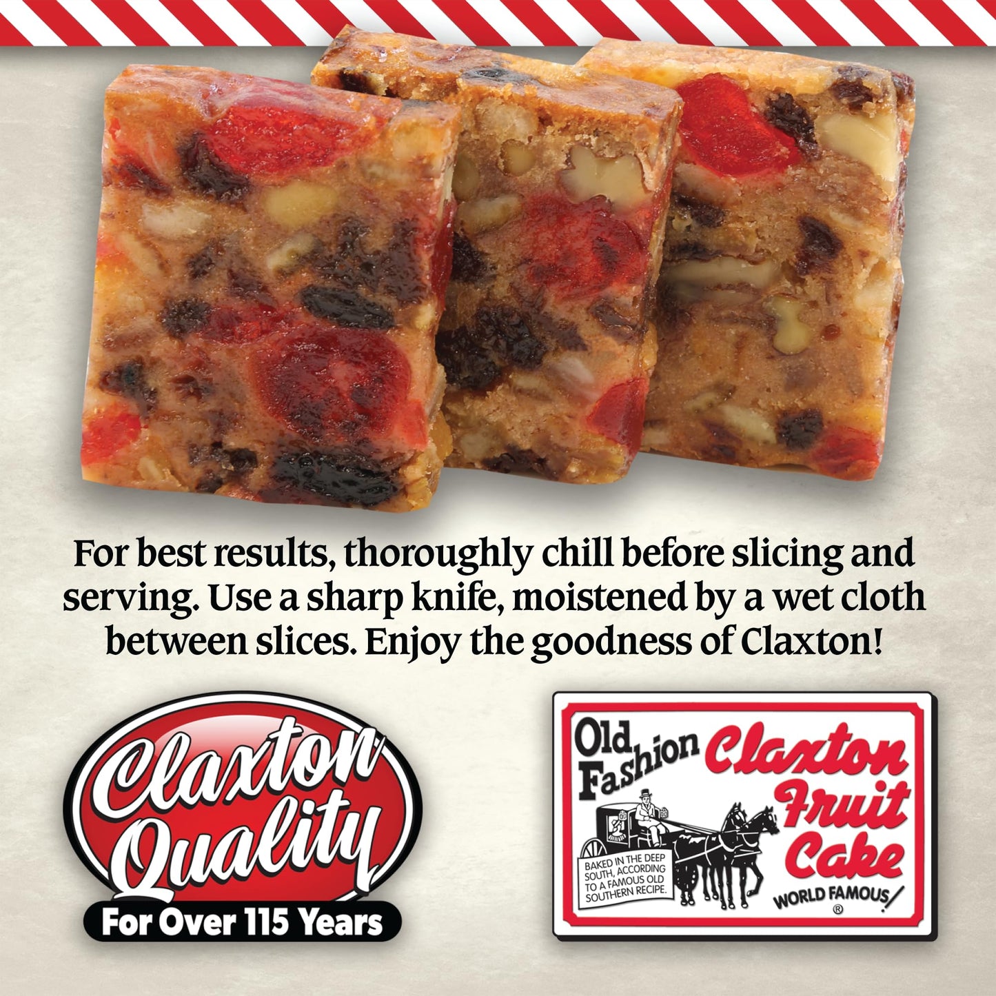 Old Fashion Claxton Fruit Cake - 1 Lb. Dark Recipe - Wrapped for Freshness in our Signature Claxton Carton