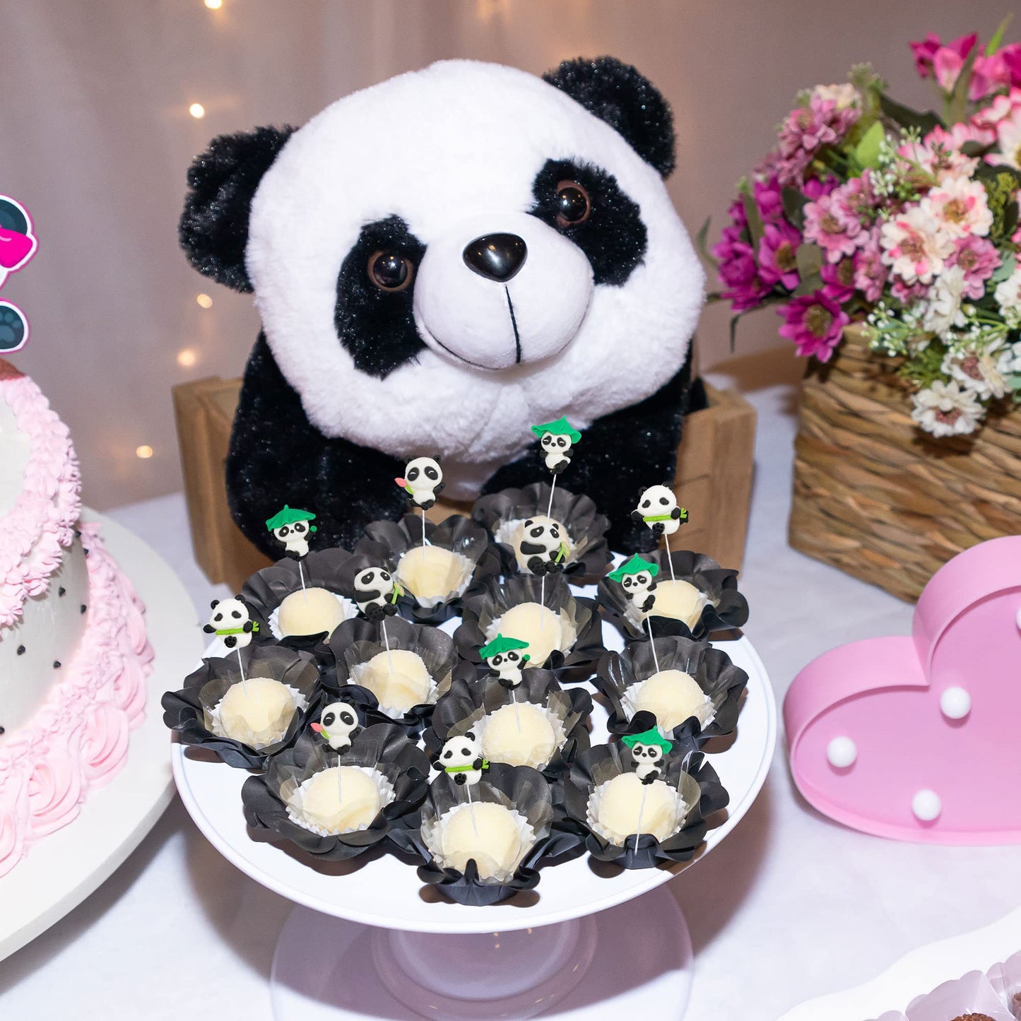 Gyufise 25Pcs Panda Cupcake Toppers Glitter Green Bamboo Cupcake Picks Cute Animal Bear Cake Decorations Baby Shower Kids Birthd