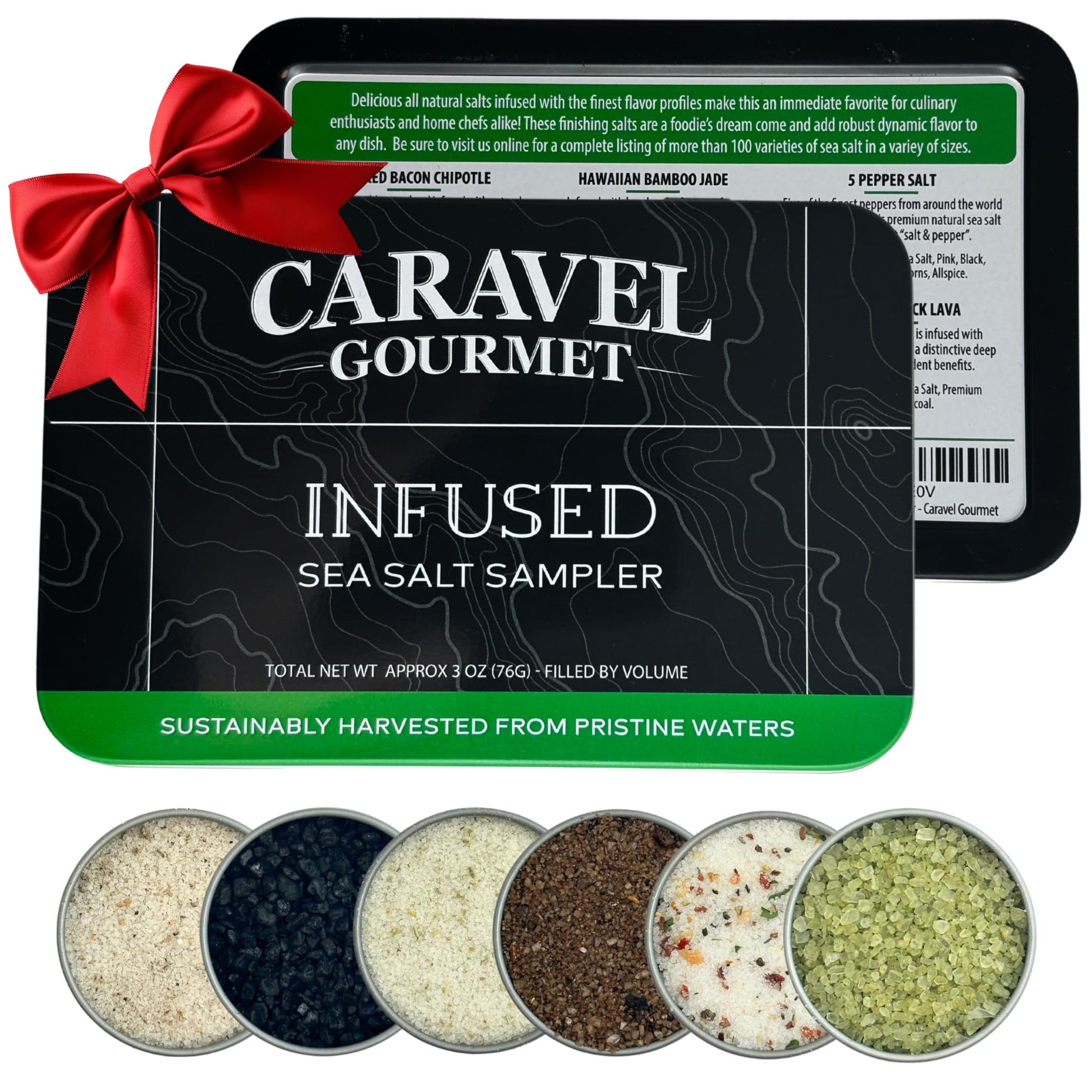 Caravel Gourmet Infused Sea Salt Sampler Set, 6 Flavored Salts, 0.5 oz Each, Gourmet Cooking Gift