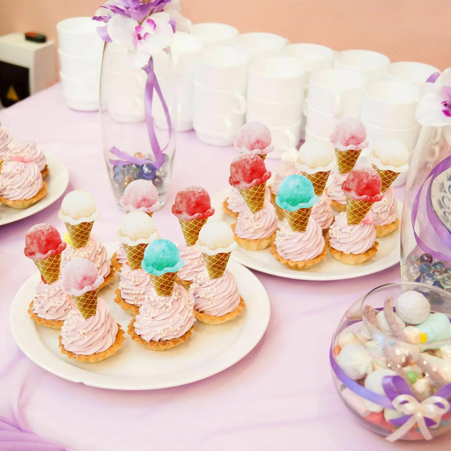 Ercadio 40 Pack Edible Ice Cream Cupcake Toppers Edible Cake Decoration Drink Topper Picks For Baby Shower Birthday Summer Hawai
