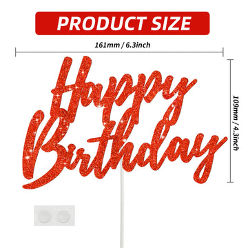 Beishida Happy Birthday Cake Toppers Red Glitter Birthday Cake Decoration Cake Baking Supplies 18Th 30Th 40Th Birthday Cake Topp