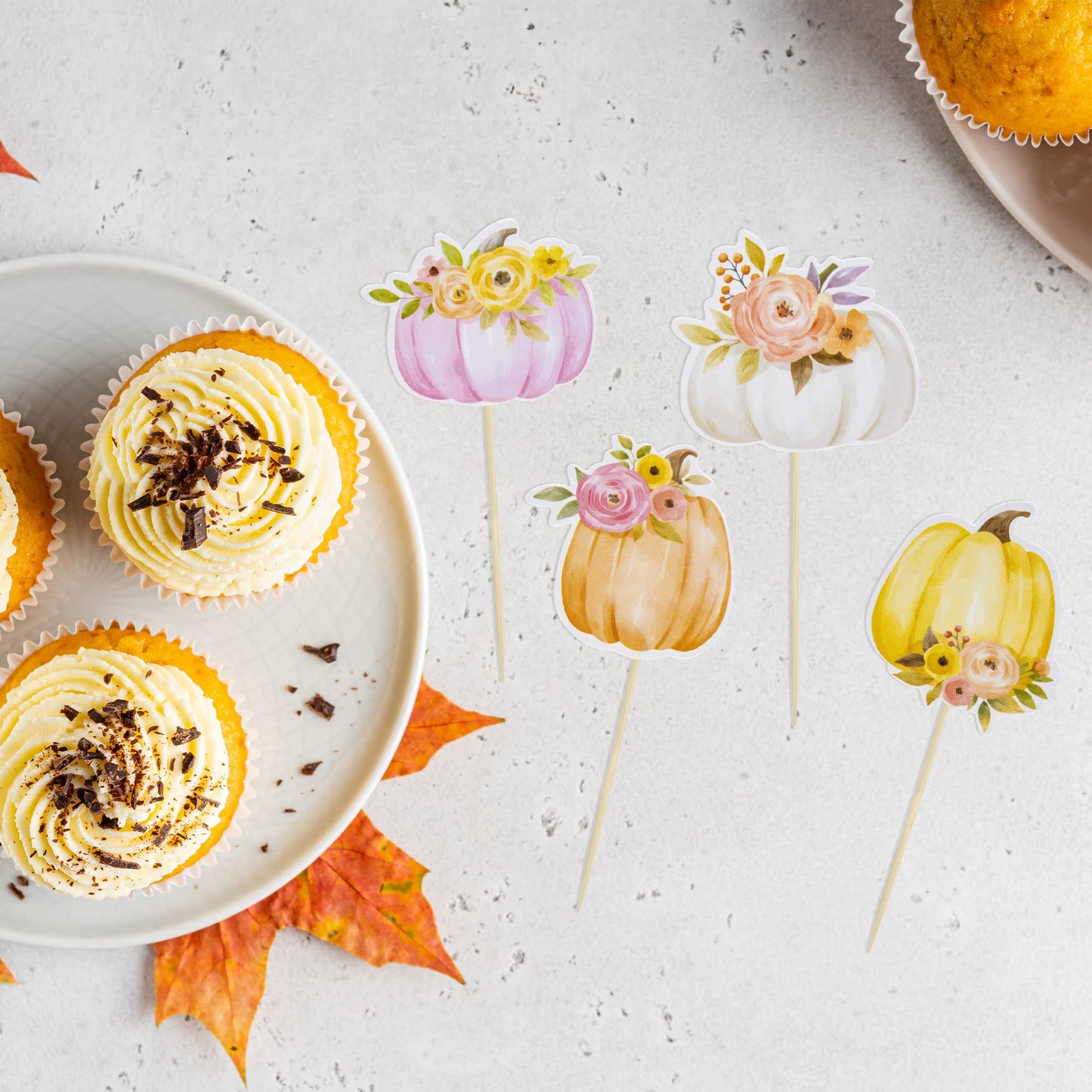 Gyufise 36Pcs Little Pumpkin Cupcake Toppers Fall Baby Shower Decorations Floral Pumpkin Cake Toppers For Thanksgiving Fall Baby