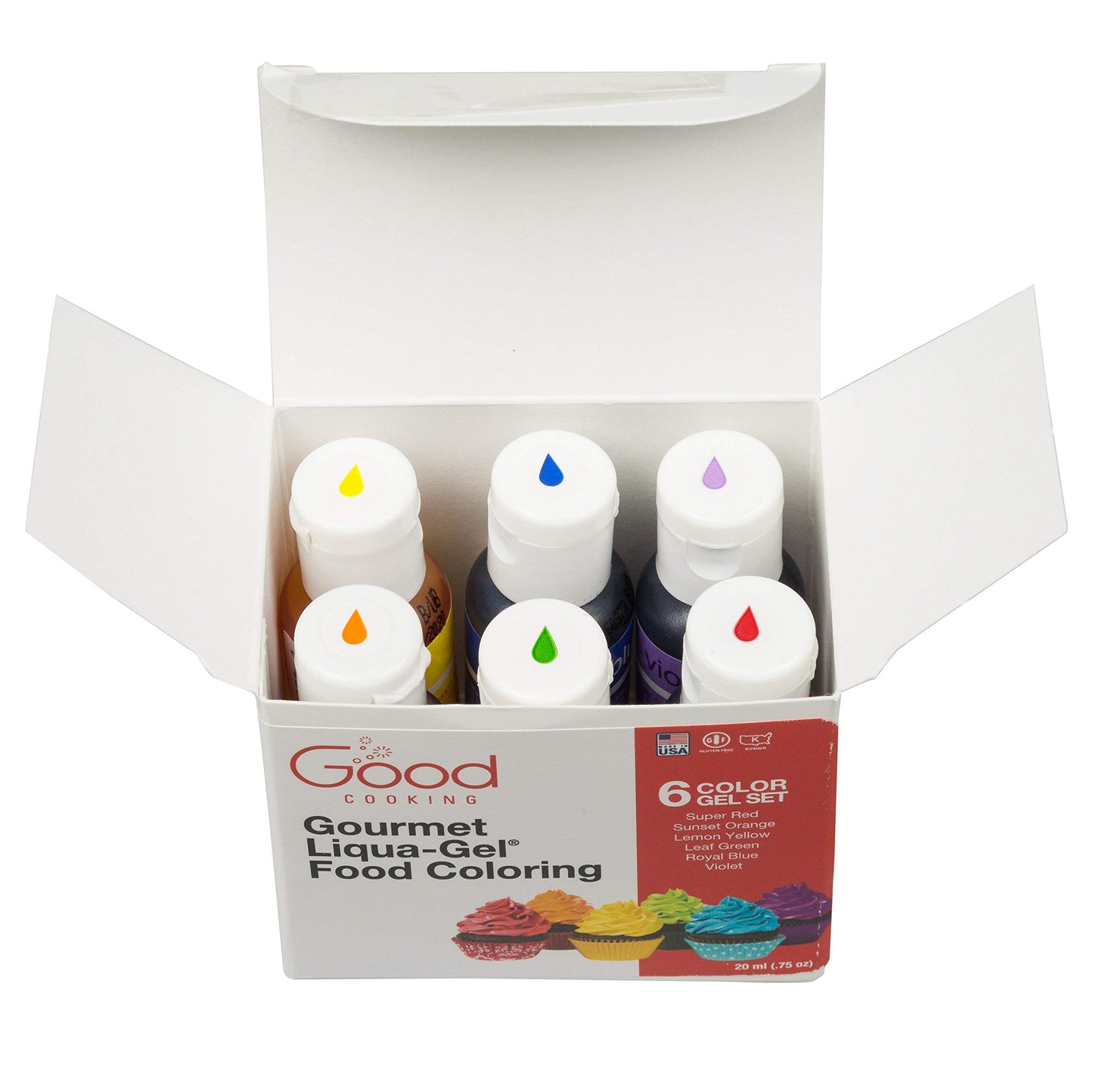 Food Coloring Liqua-Gel 6 PK Rainbow Kit in .75 fl. oz. Bottles - Holidays, Baking, Decorating, Fondant, Frosting, Chocolate, Co