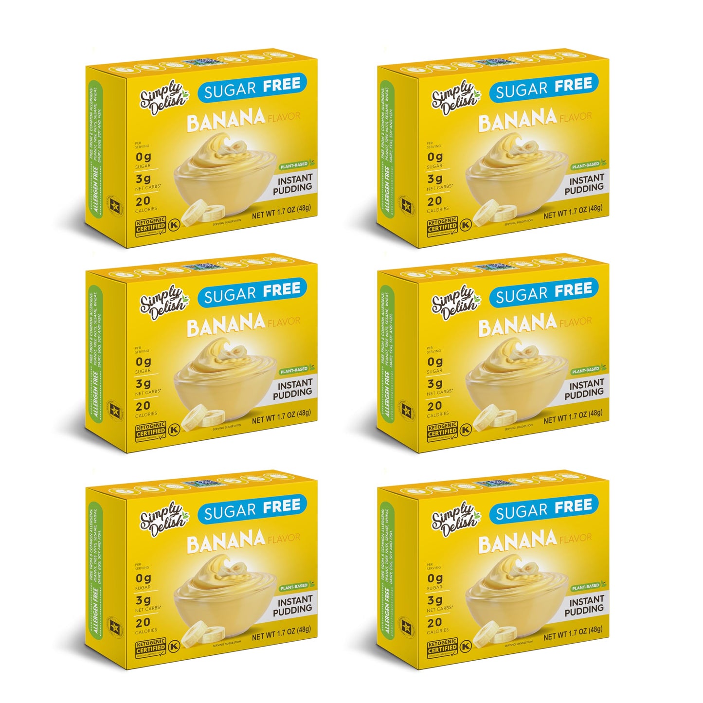 Simply Delish Instant Delicious Banana Keto Pudding 6 Pack - Low Carb, Zero Sugar, Gluten Free, Allergen Free, Non-Gmo, Vegan & 