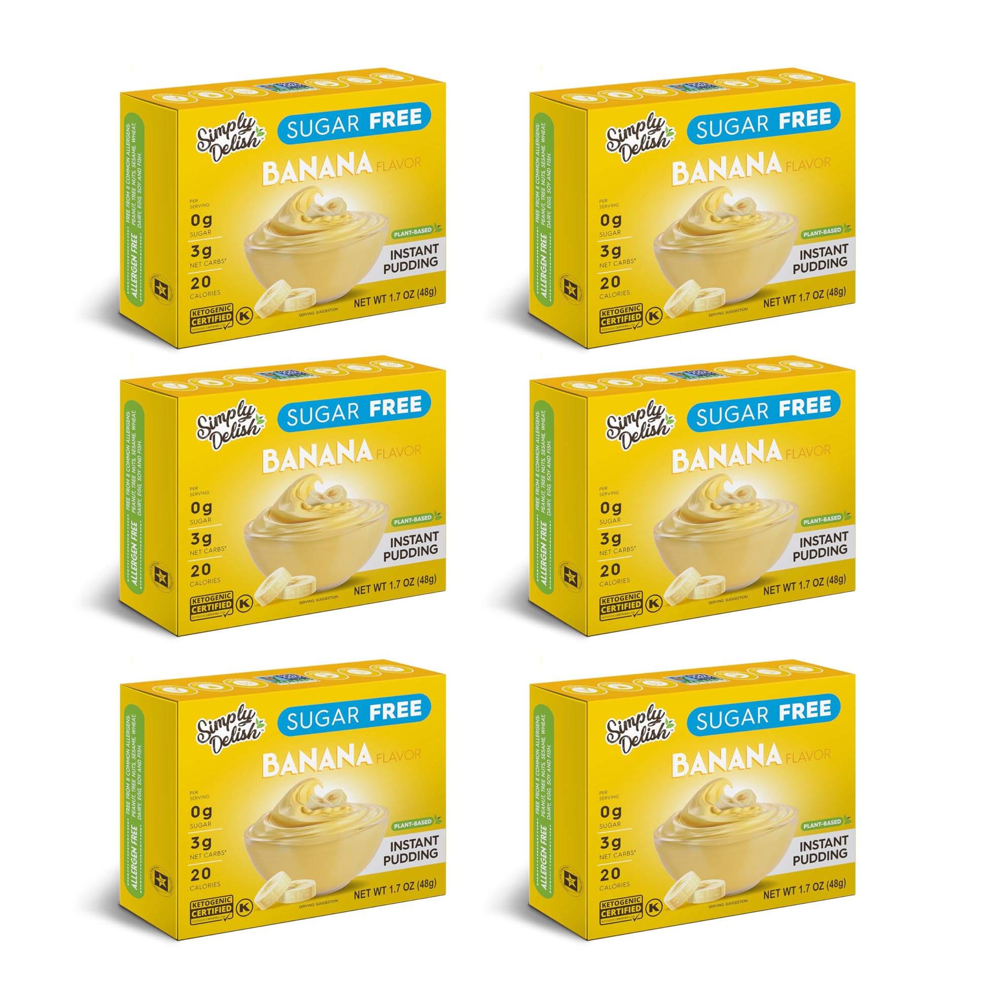 Simply Delish Instant Delicious Banana Keto Pudding 6 Pack - Low Carb, Zero Sugar, Gluten Free, Allergen Free, Non-Gmo, Vegan & 