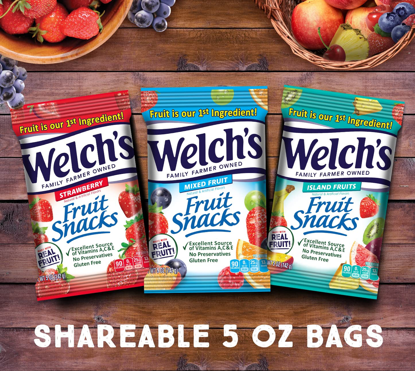 Welchs Fruit Snacks, Variety Pack With Mixed Fruit, Strawberry & Island Fruits, Gluten Free, Bulk Pack, 5oz (Pack of 12)
