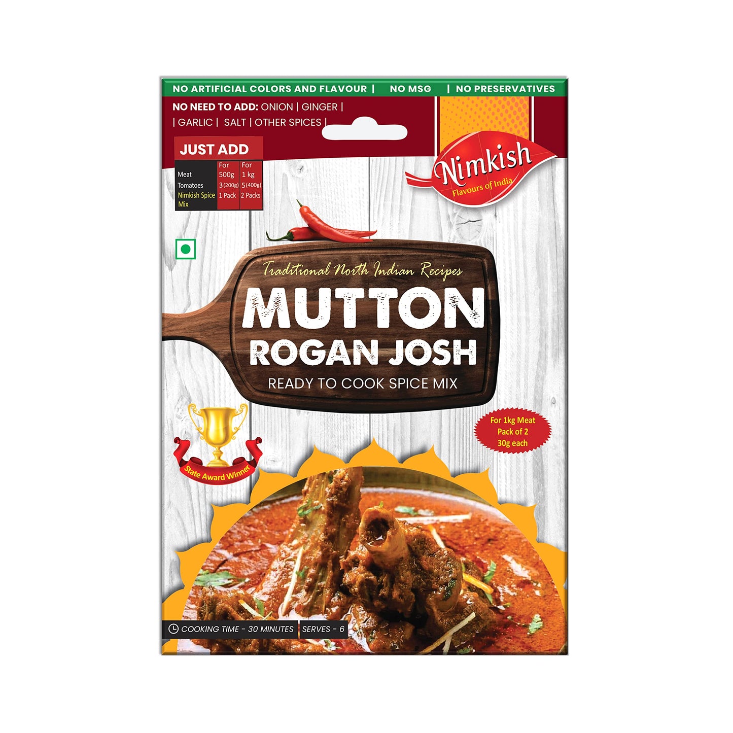 Nimkish Mutton Rogan Josh Masala 60G (Pack Of 2, 30G Each), Easy Cooking Ready To Cook Spice Mix