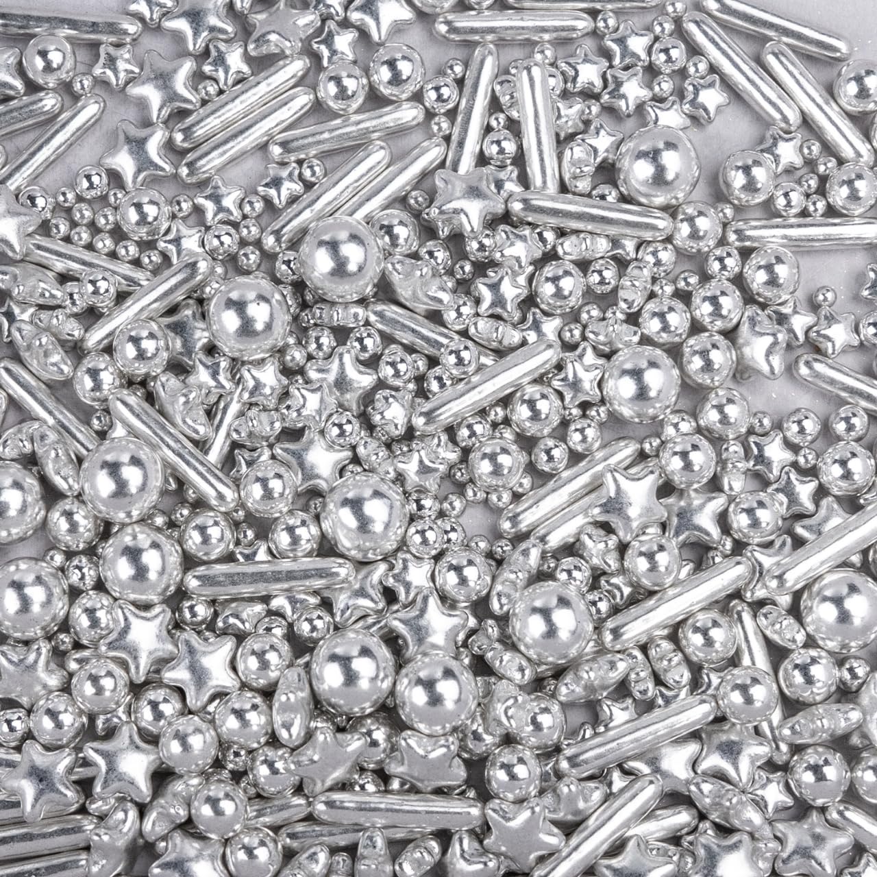 Dazzjoy Edible Silver Star Pearl Sprinkles, Ball Sugar Candy, Edible Silver Pearls For Cake Sprinkles, 130G/4.58Oz, Cupcake & Co