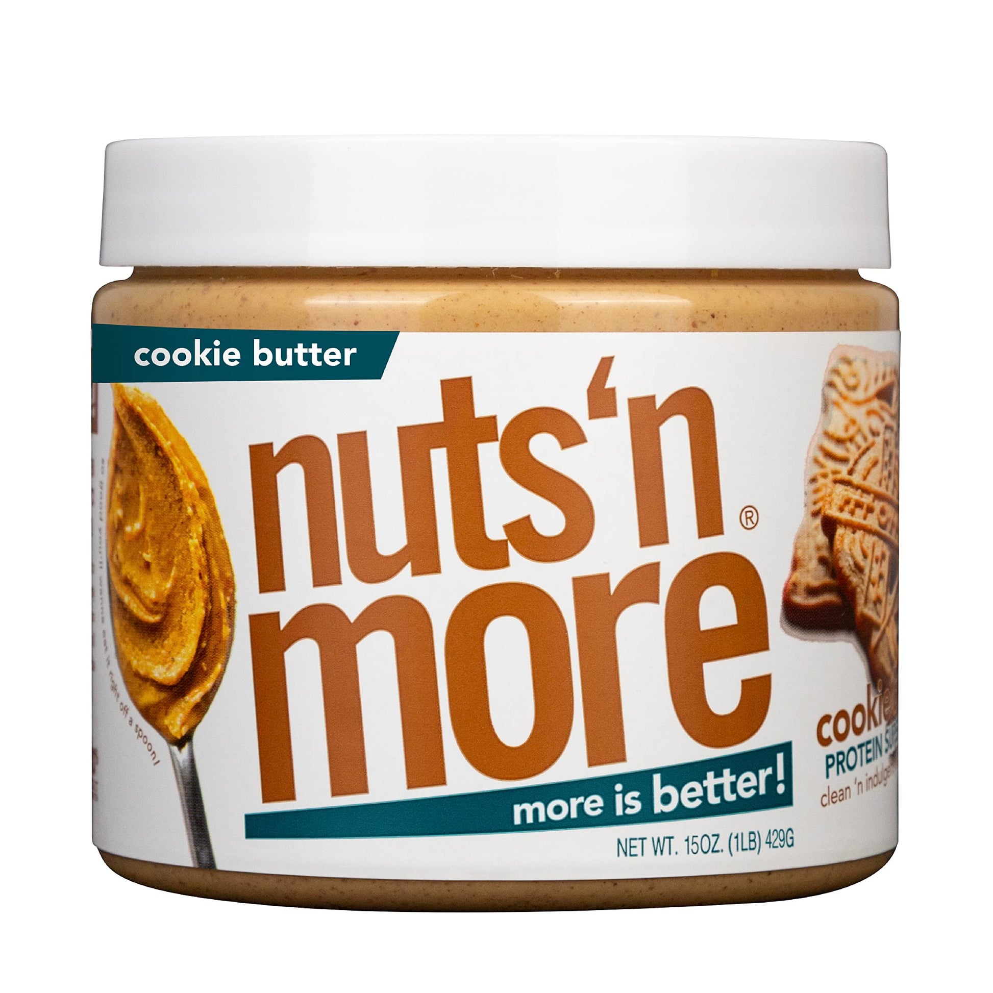 Nuts N More Cookie Butter Peanut Butter Spread, Added Protein All Natural Snack, Low Carb, Low Sugar, Gluten Free, Non-Gmo, High